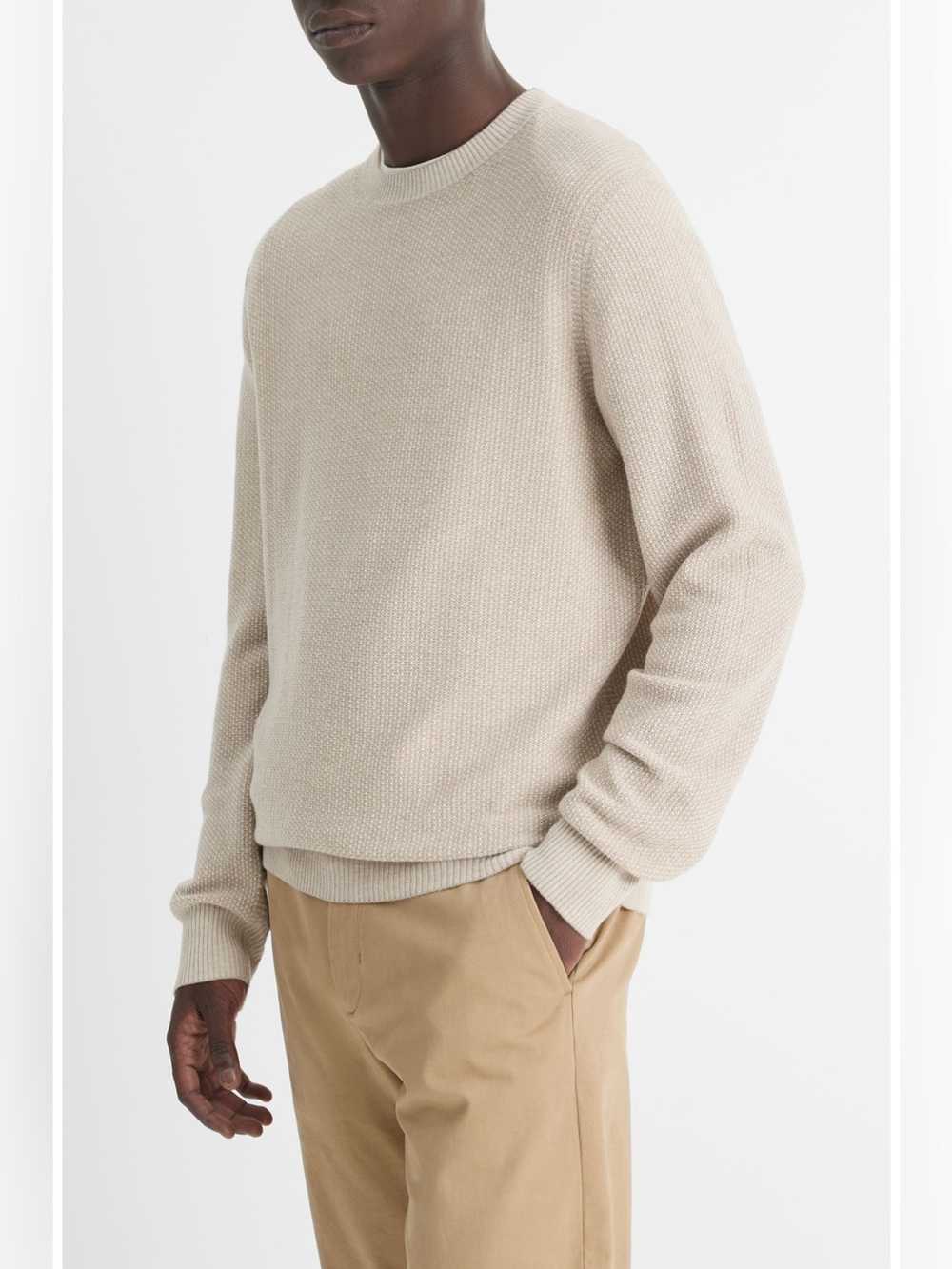 Vince Geometric Jacquard Wool & Cotton Blend Crewneck Sweater Beige Cream Large